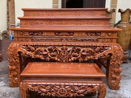 sập thờ tam cấp mẫu mai điểu gỗ gõ đỏ