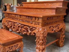 sập thờ tam cấp mẫu mai điểu gỗ gõ đỏ cỡ đại