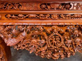 sập thờ tam cấp mẫu mai điểu gỗ hương đá