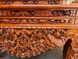 sập thờ tam cấp mẫu mai điểu gỗ hương đá