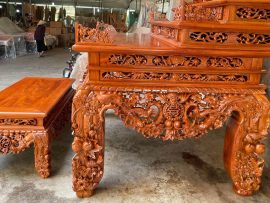 sập thờ tam cấp mẫu mai điểu gỗ hương đá