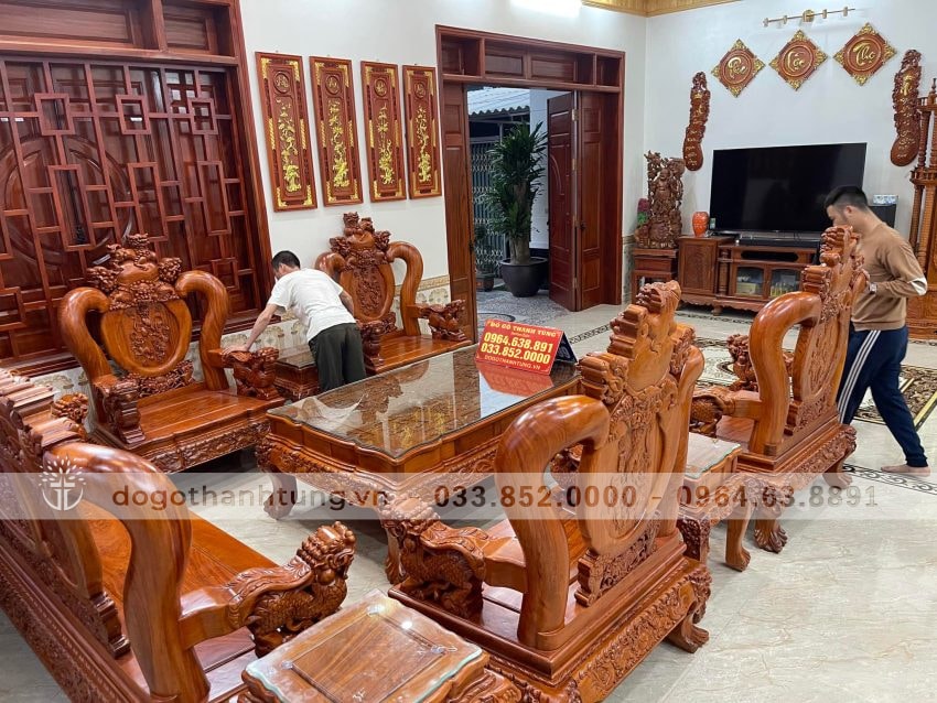 combo nội thất phòng khách gỗ hương đá đục tay 