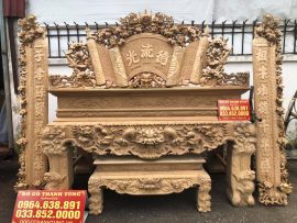 sập thờ cuốn thư câu đối gỗ gụ Lào