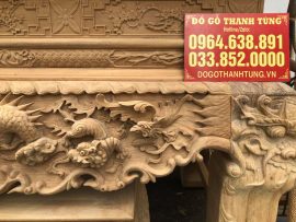 sập thờ đục tứ linh gỗ gụ Lào