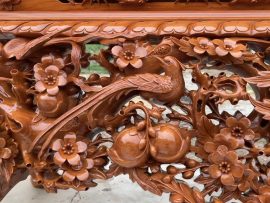 mặt bên sập thờ mai điểu gỗ gõ đỏ