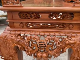 mặt bên sập thờ mai điểu gỗ gõ đỏ