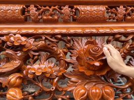 án gian thờ mẫu hoa hồng gỗ hương đá