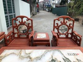 ghế đơn bộ móc mỏ gỗ hương đá 10 món