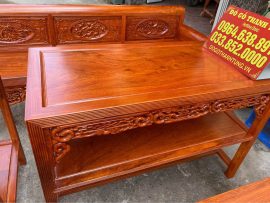 bàn trà 3 tầng bộ trường kỷ gỗ hương