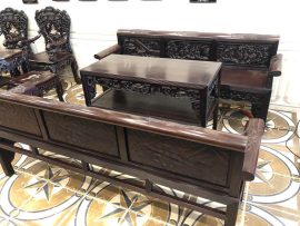 trường kỷ gỗ gụ đục tích tam quốc