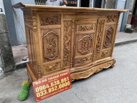 Tủ Thờ Tam Đa Gỗ Gụ Đục Tay màu trần