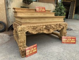 Sập thờ tam cấp đục tứ linh gỗ gụ