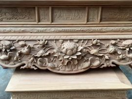 sập thờ sen cò gỗ gõ đỏ