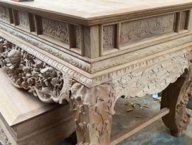 sập thờ gỗ gõ đỏ đục sen cò thủ công bằng tay