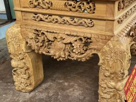 sập thờ mai điểu gỗ gụ lào đục tay kênh bong sắc nét