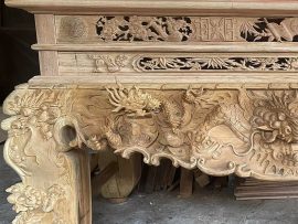 sập thờ tứ linh đục tay gỗ gụ lào cao cấp