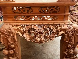 sập thờ gỗ gõ đỏ đục mai điểu kênh bong sắc nét