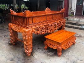 sập thờ mai điểu gỗ gụ đục tay