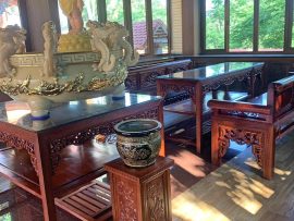 Bộ bàn ghế trường kỷ gỗ hương đá chùa Phổ Minh