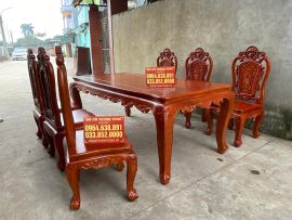 bàn ăn hoàng gia 6 ghế gỗ gõ đỏ phun màu giả hương