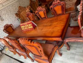 bàn ăn tân cổ điển nguyên khối gỗ gõ đỏ
