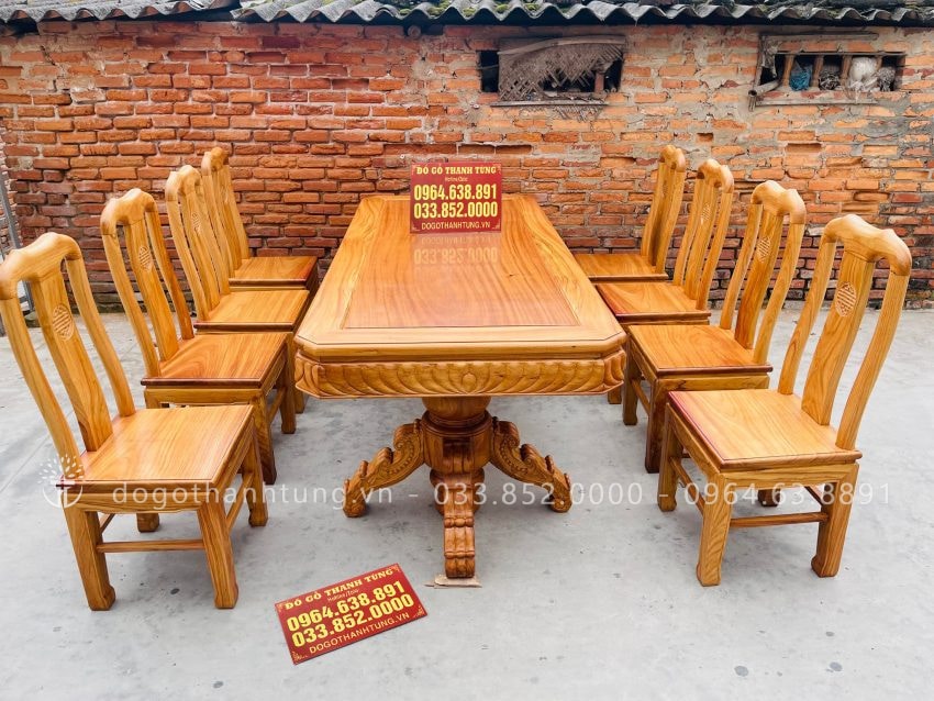 bàn ăn vát góc 8 ghế chữ thọ gỗ gõ đỏ