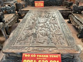 bàn trà rồng đỉnh đục họa tiết