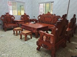 bàn ghế rồng đỉnh vách trơn gỗ hương đỏ