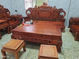 bàn ghế rồng đỉnh vách trơn 10 món