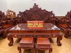 bàn ghế rồng khuỳnh nghê đỉnh 12 món gỗ hương đỏ Lào