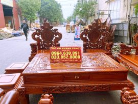 bộ bàn ghế rồng đỉnh gỗ hương đá 10 món