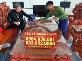 bàn trà gỗ hương đá đục tứ linh