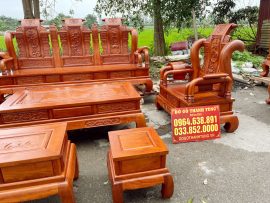 bàn trà và đôn kẹp đục tranh tinh xảo