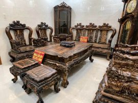 bộ bàn ghế minh quốc nghê hàng đục tay thủ công