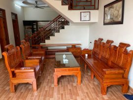 combo nội thất phòng khách và bàn ăn gỗ tự nhiên