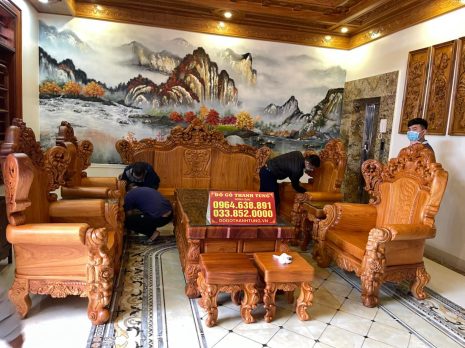 bàn ghế hoàng gia nguyên khối gỗ gõ đỏ hàng vip