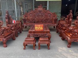 mẫu bàn ghế rồng đỉnh 12 món gỗ hương đỏ Lào cao cấp