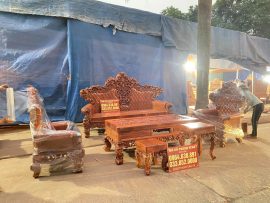 bộ bàn ghế 6 món gỗ hương đá nguyên khối