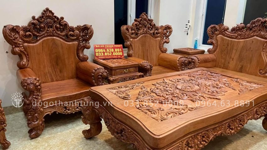 bàn ghế louis hoàng gia gỗ hương đá