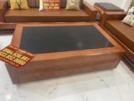 bàn trà gỗ hương đá kèm kính