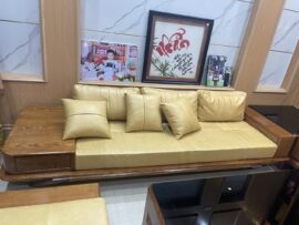 mẫu ghế băng dài chân thuyền gỗ sồi kèm đệm