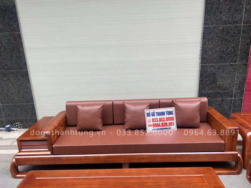 văng dài gỗ hương đá kèm đệm da