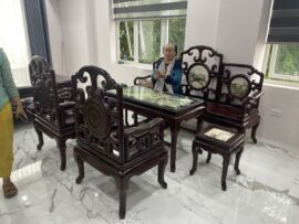 Combo bàn ghế móc mỏ và sập gụ tủ chè gỗ gụ (bà Thơ, Quảng Ninh)