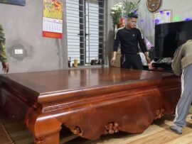 Sập kê phòng khách gỗ gụ trơn chân 24cm